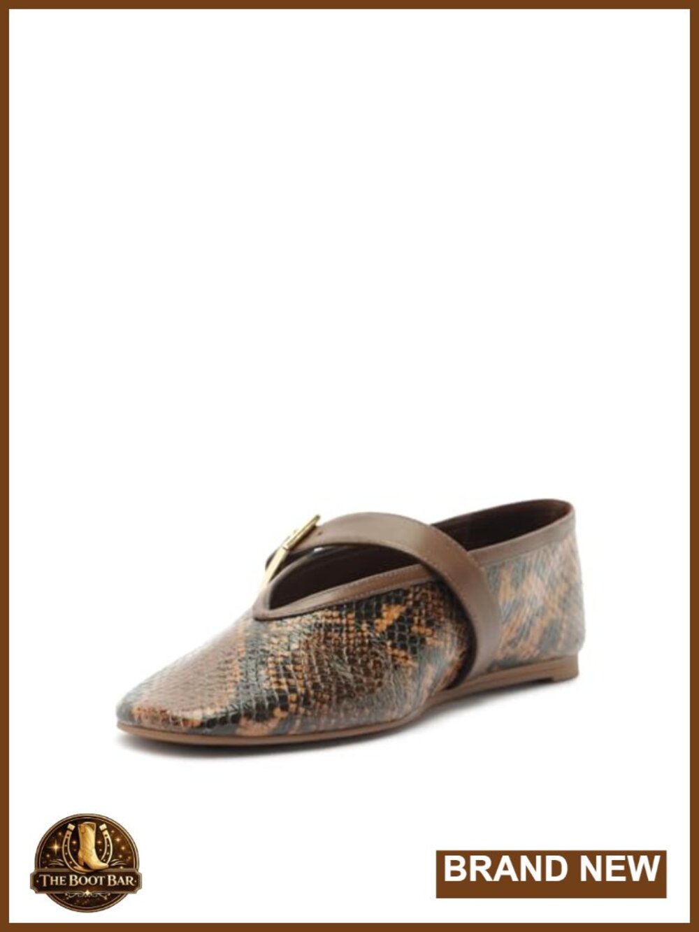 Snake Embossed Leather Mary Jane Ballet Flats Buckle Closure Slip-On